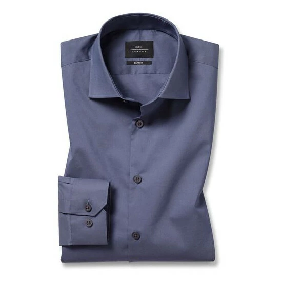 Moss Bros Moss Blue Slim Fit French Navy Stretch Shirt 5 Moss Bros Moss Blue Slim Fit French Navy Stretch Shirt - Image 5