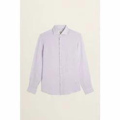 Moss Bros Moss Purple Tailored Fit Lilac Long Sleeve Linen Shirt
