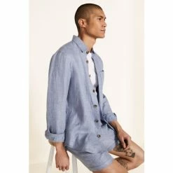 Moss Bros Moss Light Blue Linen Overshirt
