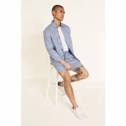 Moss Bros Moss Light Blue Linen Overshirt -Moss Bros shop unnamed file 364