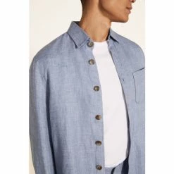 Moss Bros Moss Light Blue Linen Overshirt -Moss Bros shop unnamed file 365
