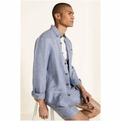 Moss Bros Moss Light Blue Linen Overshirt -Moss Bros shop unnamed file 366