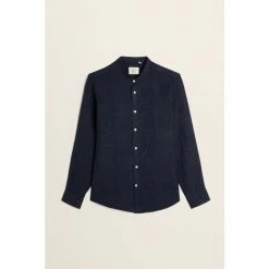 Moss Bros Moss Blue Tailored Fit Grandad Collar Shirt