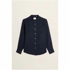 Moss Bros Moss Blue Tailored Fit Grandad Collar Shirt -Moss Bros shop unnamed file 377