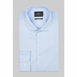 Moss Bros Moss Skinny Fit Sky Single Cuff Stretch Shirt