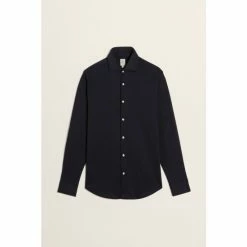 Moss Bros Moss Navy Blue Tailored Fit Jersey Popover Shirt