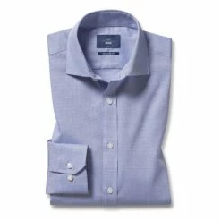 Moss Bros Moss Regular Fit Single Cuff Two Colour Blue Dobby Shirt