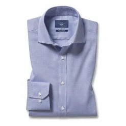 Alternative view of Moss Bros Moss Regular Fit Single Cuff Two Colour Blue Dobby Shirt