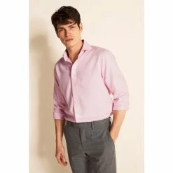 Moss Bros Moss Tailored Fit Pink Single Cuff Arrow Weave Zero Iron Shirt