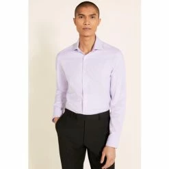 Moss Bros Moss Tailored Fit Lilac Single Cuff Dobby Shirt