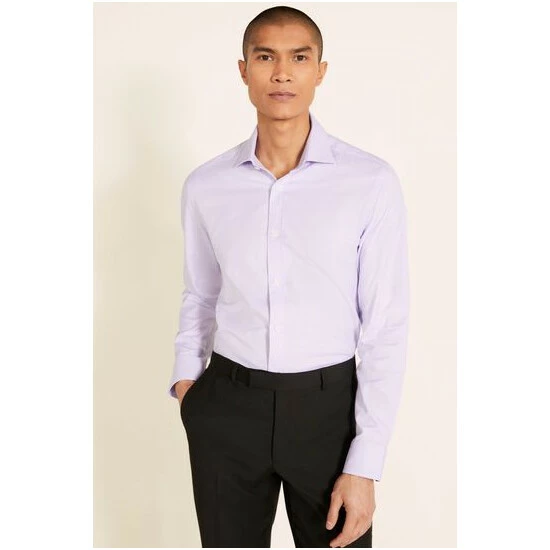 Moss Bros Moss Tailored Fit Lilac Single Cuff Dobby Shirt 4 Moss Bros Moss Tailored Fit Lilac Single Cuff Dobby Shirt - Image 4