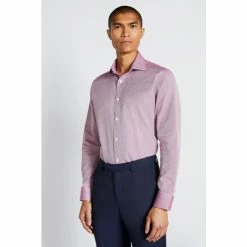 Moss Bros Red Tailored Fit Berry Single Cuff Alfeo Dobby Shirt