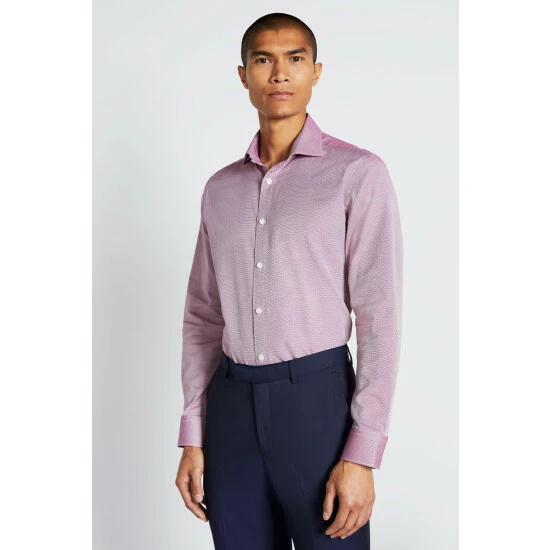 Moss Bros Red Tailored Fit Berry Single Cuff Alfeo Dobby Shirt 1 Moss Bros Red Tailored Fit Berry Single Cuff Alfeo Dobby Shirt