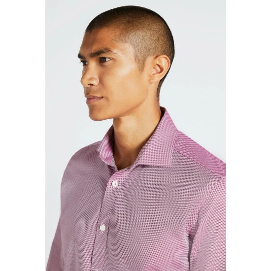 Moss Bros Red Tailored Fit Berry Single Cuff Alfeo Dobby Shirt 2 Moss Bros Red Tailored Fit Berry Single Cuff Alfeo Dobby Shirt - Image 2