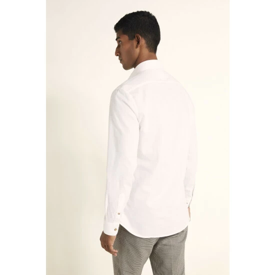 Moss Bros Moss Slim Fit Ecru Brushed Shirt 2 Moss Bros Moss Slim Fit Ecru Brushed Shirt - Image 2