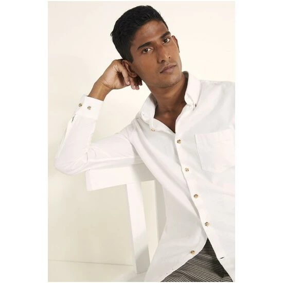 Moss Bros Moss Slim Fit Ecru Brushed Shirt 5 Moss Bros Moss Slim Fit Ecru Brushed Shirt - Image 5