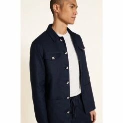 Moss Bros Moss Navy Linen Safari Shirt