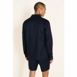 Moss Bros Moss Navy Linen Safari Shirt -Moss Bros shop unnamed file 419