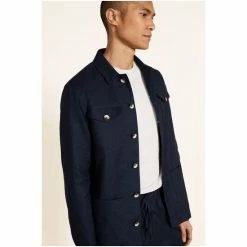 Moss Bros Moss Navy Linen Safari Shirt -Moss Bros shop unnamed file 421
