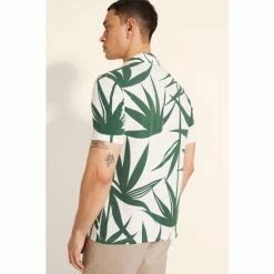 Alternative view of Moss Bros Moss Green Slim Fit Bamboo Print Short Sleeve Shirt