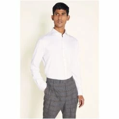 Moss Bros Moss White Tailored Fit Jersey Shirt -Moss Bros shop unnamed file 429