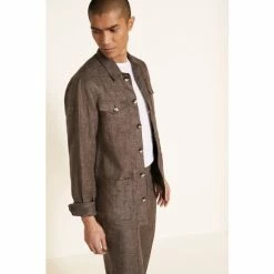 Moss Bros Moss Brown Linen Safari Shirt