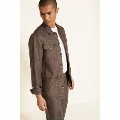 Moss Bros Moss Brown Linen Safari Shirt -Moss Bros shop unnamed file 434