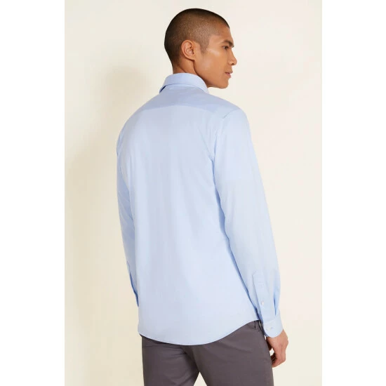 Moss Bros Moss Sky Blue Jersey Tailored Fit Shirt 2 Moss Bros Moss Sky Blue Jersey Tailored Fit Shirt - Image 2