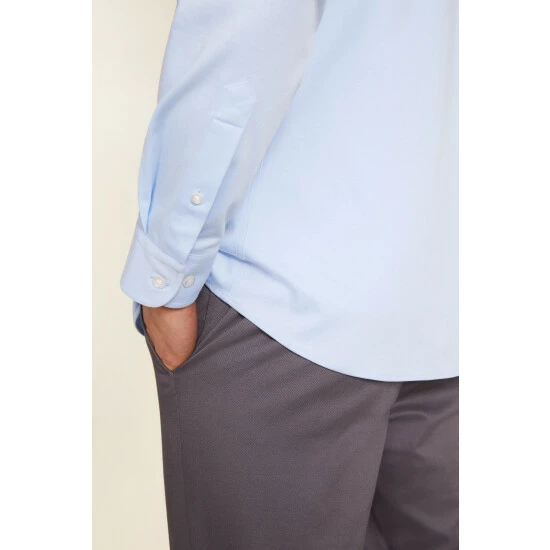 Moss Bros Moss Sky Blue Jersey Tailored Fit Shirt 3 Moss Bros Moss Sky Blue Jersey Tailored Fit Shirt - Image 3