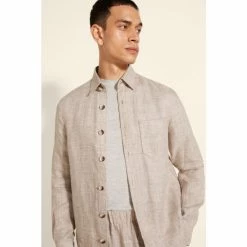 Moss Bros Moss Oatmeal Linen Overshirt -Moss Bros shop unnamed file 452