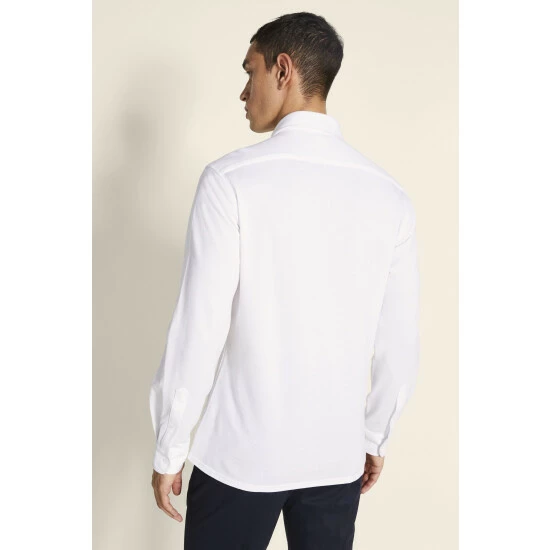 Moss Bros Moss White Knit Popover Tailored Fit Shirt 2 Moss Bros Moss White Knit Popover Tailored Fit Shirt - Image 2