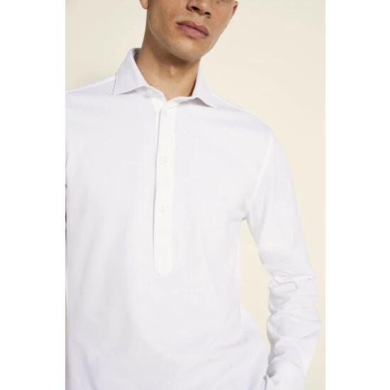 Moss Bros Moss White Knit Popover Tailored Fit Shirt 3 Moss Bros Moss White Knit Popover Tailored Fit Shirt - Image 3