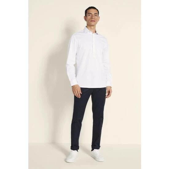 Moss Bros Moss White Knit Popover Tailored Fit Shirt 4 Moss Bros Moss White Knit Popover Tailored Fit Shirt - Image 4