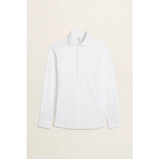 Moss Bros Moss White Knit Popover Tailored Fit Shirt 5 Moss Bros Moss White Knit Popover Tailored Fit Shirt - Image 5