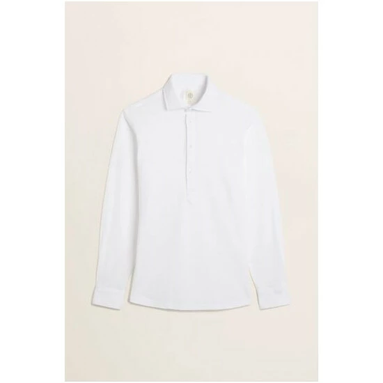 Moss Bros Moss White Knit Popover Tailored Fit Shirt 6 Moss Bros Moss White Knit Popover Tailored Fit Shirt - Image 6