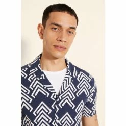 Moss Bros Moss Navy Blue Slim Fit Chevron Print Short Sleeve Shirt 6 Moss Bros Moss Navy Blue Slim Fit Chevron Print Short Sleeve Shirt -Moss Bros shop unnamed file 462