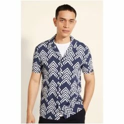 Moss Bros Moss Navy Blue Slim Fit Chevron Print Short Sleeve Shirt 7 Moss Bros Moss Navy Blue Slim Fit Chevron Print Short Sleeve Shirt -Moss Bros shop unnamed file 463