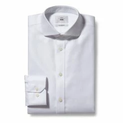 Moss Bros Moss White Tailored Fit Arrow Weave Zero Iron Shirt