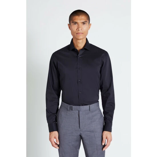 Moss Bros Moss Black Tailored Fit Stretch Shirt 1 Moss Bros Moss Black Tailored Fit Stretch Shirt