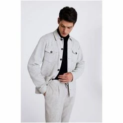 Moss Bros Light Grey Donegal Safari Shirt -Moss Bros shop unnamed file 493