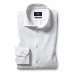 Moss Bros Moss Slim Fit White Comfort Stretch Single Cuff Shirt