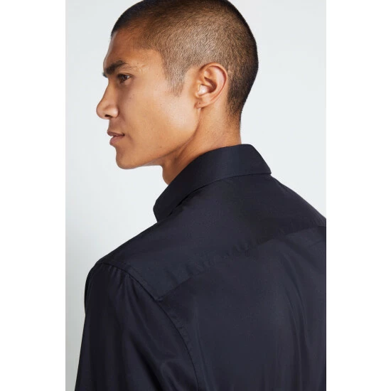 Moss Bros Moss Black Tailored Fit Stretch Shirt 2 Moss Bros Moss Black Tailored Fit Stretch Shirt - Image 2