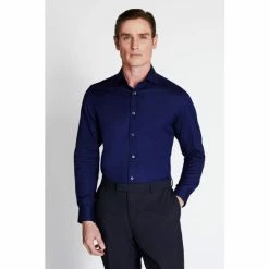 Moss Bros Tailored Fit Midnight Blue Single Cuff Alfeo Dobby Shirt