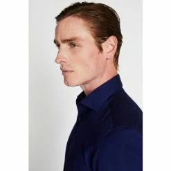 Alternative view of Moss Bros Tailored Fit Midnight Blue Single Cuff Alfeo Dobby Shirt