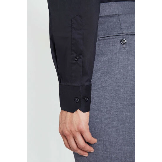 Moss Bros Moss Black Tailored Fit Stretch Shirt 3 Moss Bros Moss Black Tailored Fit Stretch Shirt - Image 3