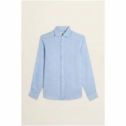 Moss Bros Moss Blue Tailored Fit Sky Long Sleeve Linen Shirt -Moss Bros shop unnamed file 526