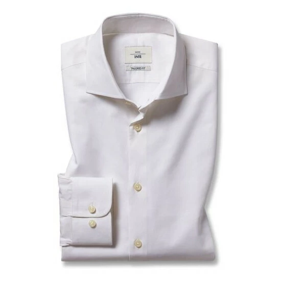 Moss Bros Moss White Tailored Fit Egyption Cotton Ivory Twill Shirt 2 Moss Bros Moss White Tailored Fit Egyption Cotton Ivory Twill Shirt - Image 2