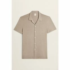 Moss Bros Moss Tailored Fit Taupe Cuban Collar Shirt