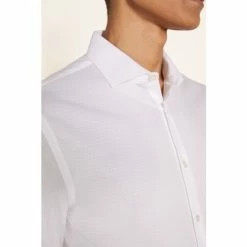Alternative view of Moss Bros Moss White Slim Fit Dobby Double Cuff Stretch Shirt