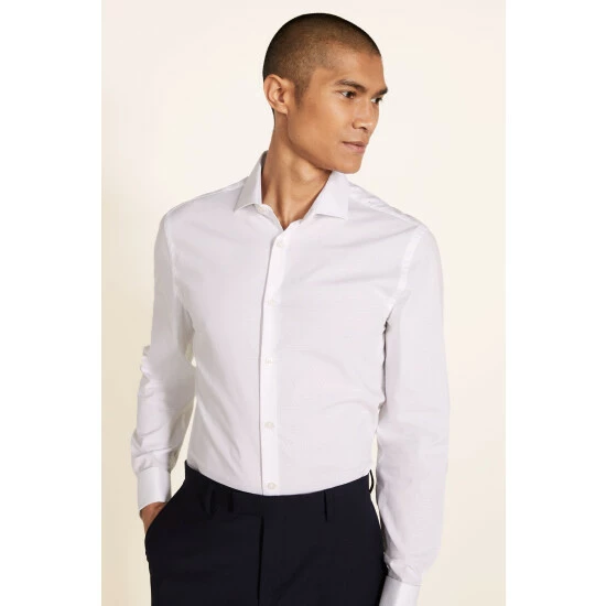 Moss Bros Moss White Slim Fit Dobby Double Cuff Stretch Shirt 4 Moss Bros Moss White Slim Fit Dobby Double Cuff Stretch Shirt - Image 4